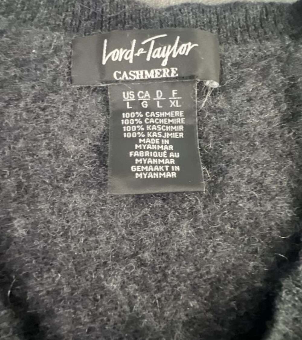 Lord & Taylor Cashmere V-Neck Sweater Dark Gray Women's Size L - Picture 2 of 5